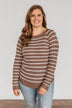 Soak In The Moment Striped Sweater- Mocha