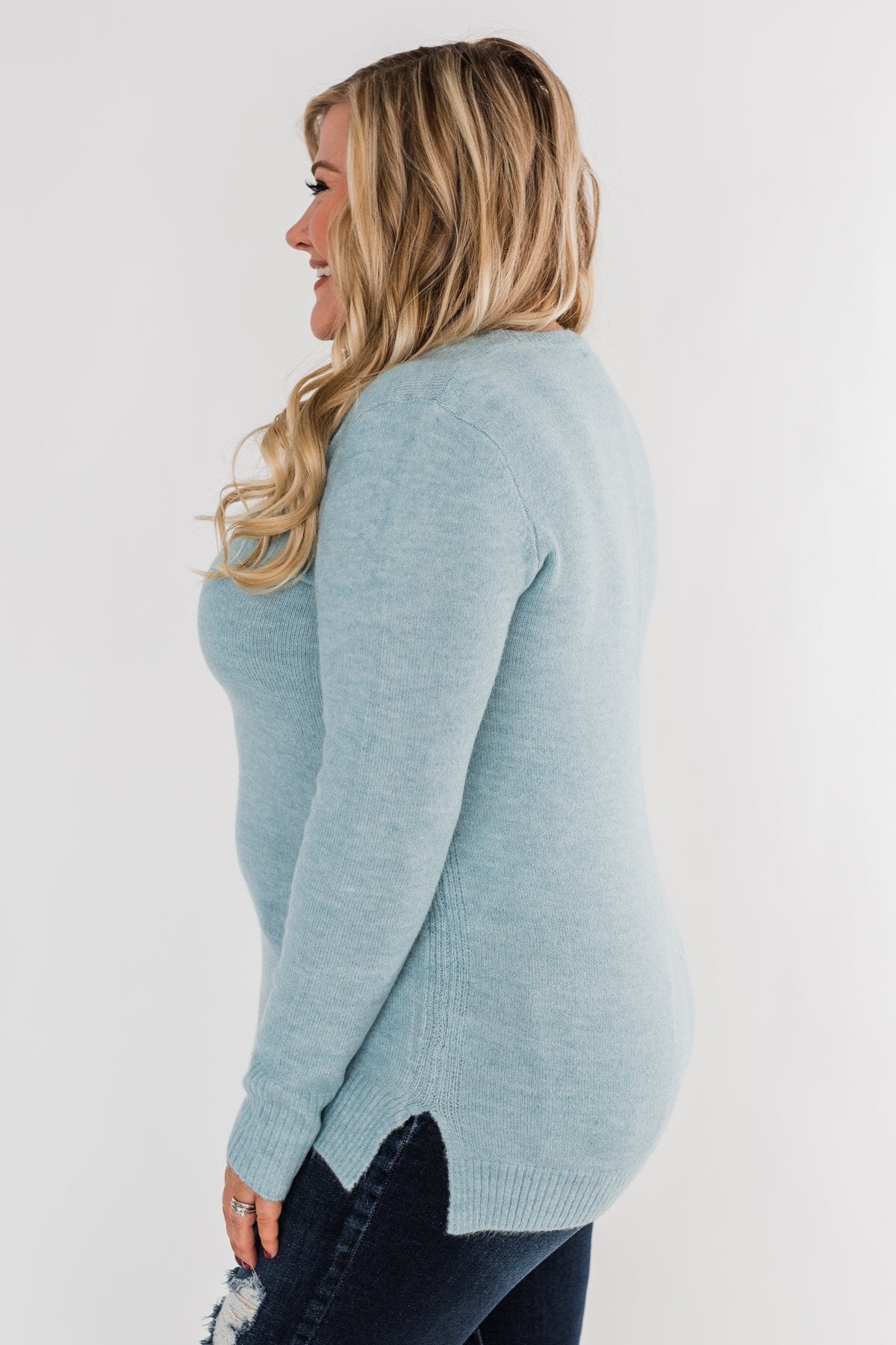 Feel This Moment V-Neck Sweater- Sky Blue