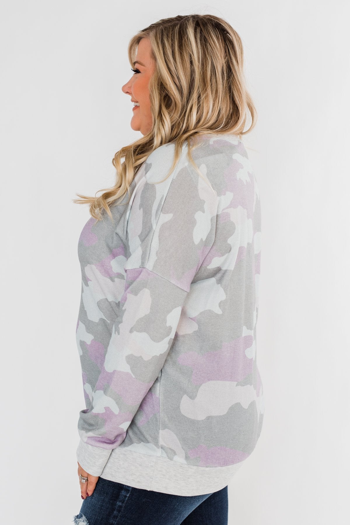 Camo Print Long Sleeve Top- Purple