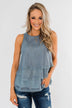 Captivating In Lace Ruffle Tank Top- Slate Blue