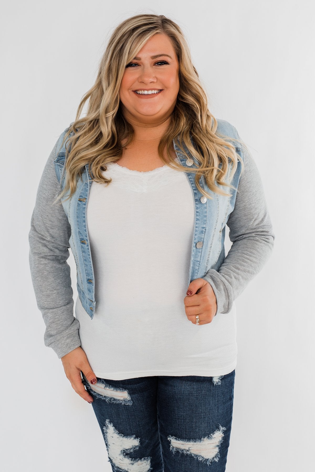 Layered Denim Hooded Jacket- Light Wash