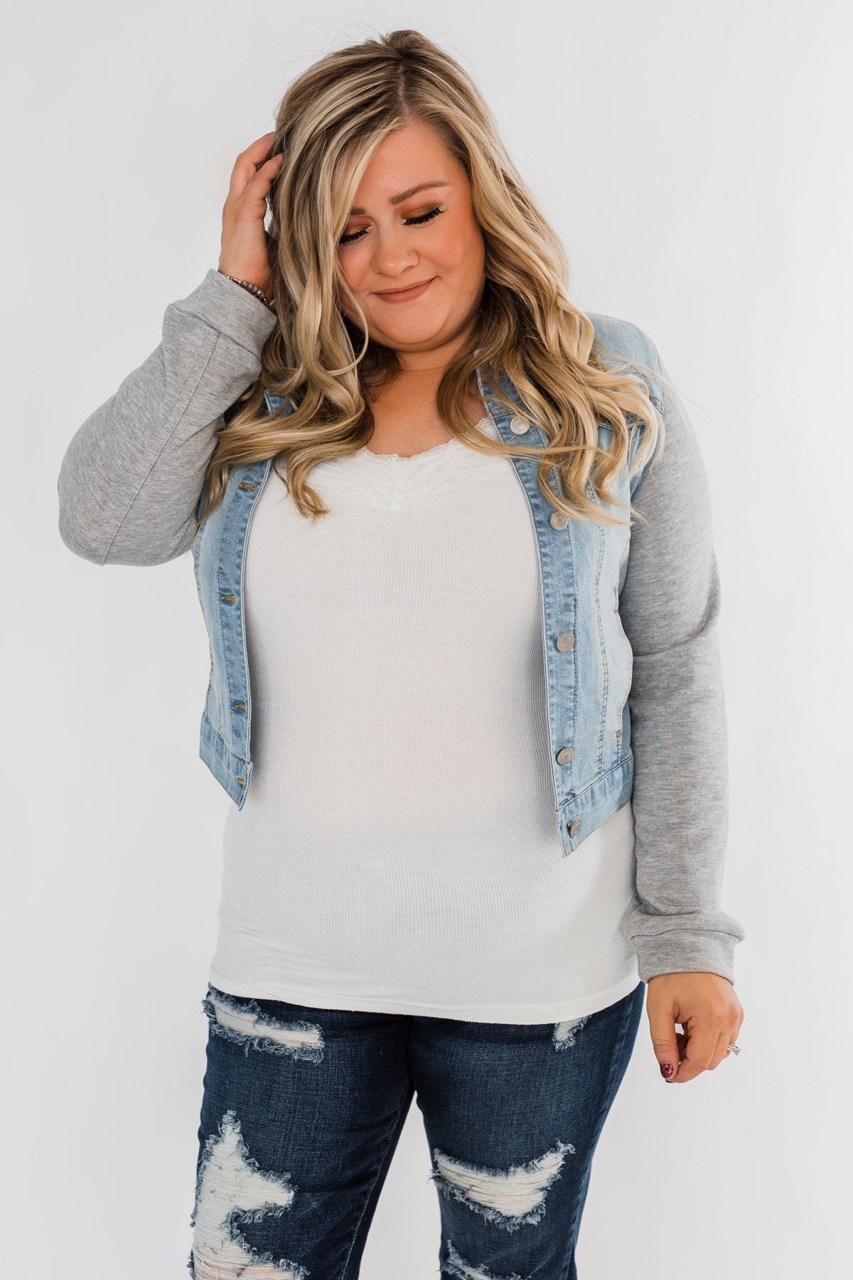 Layered Denim Hooded Jacket- Light Wash