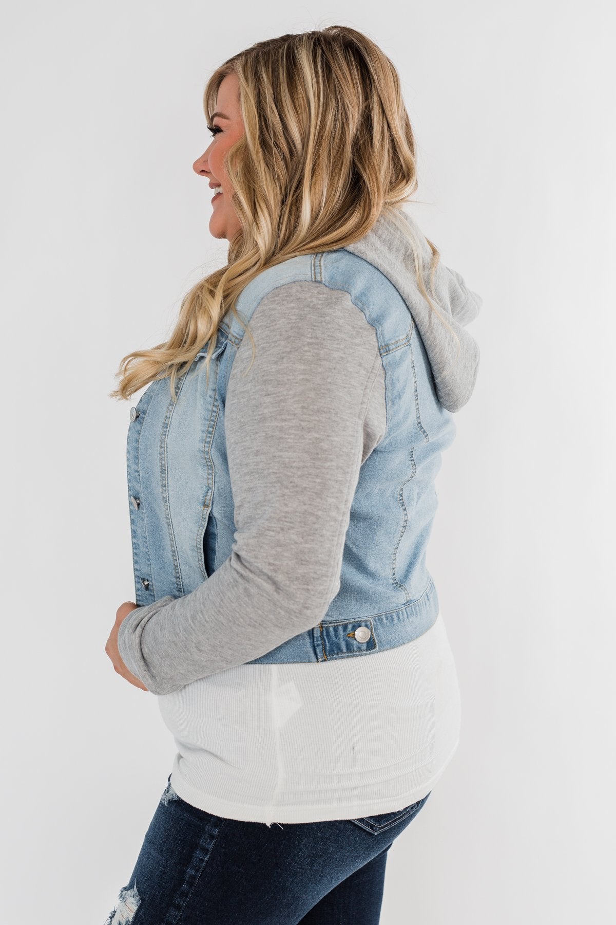 Layered Denim Hooded Jacket- Light Wash
