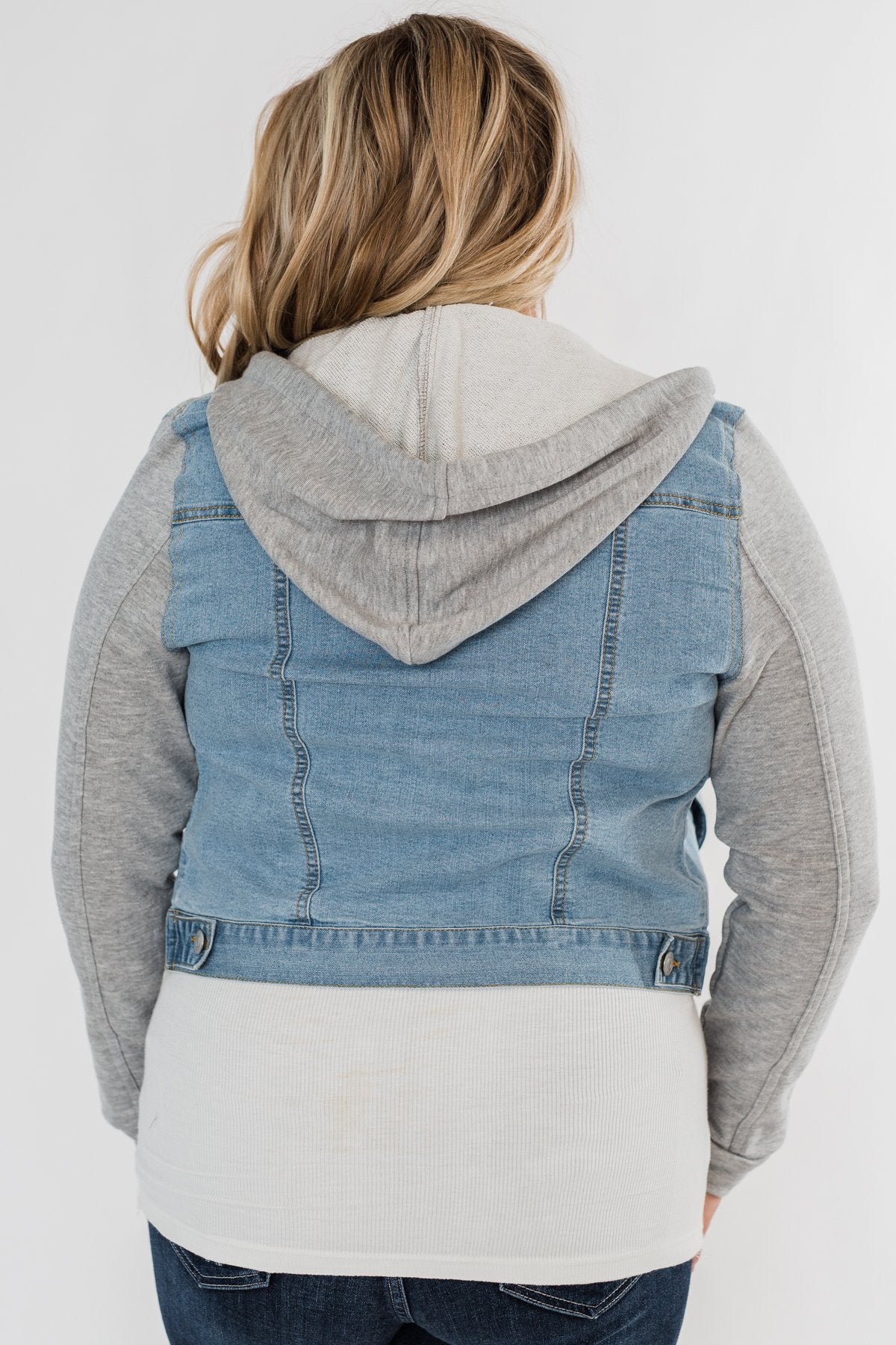 Layered Denim Hooded Jacket- Light Wash