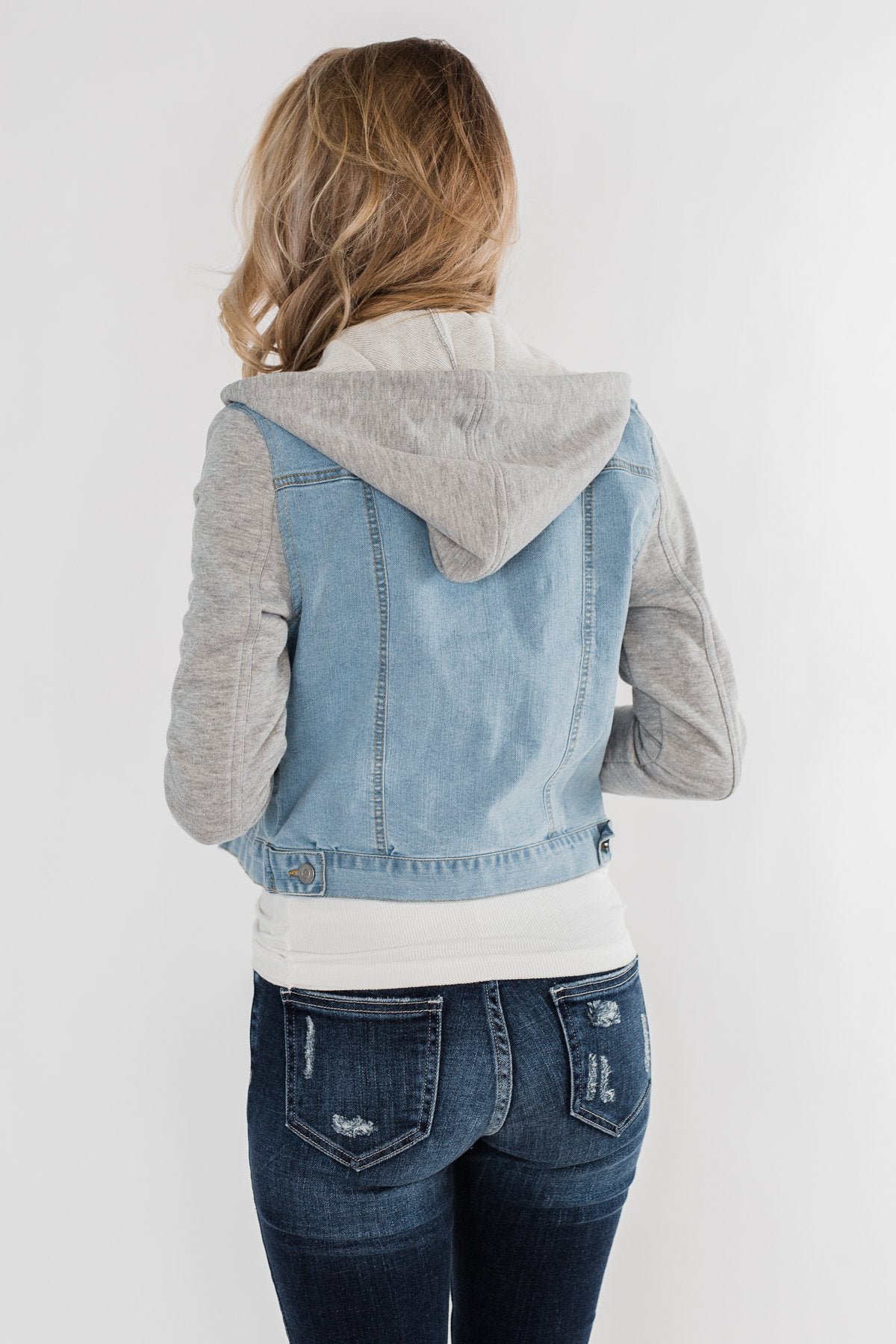 Layered Denim Hooded Jacket- Light Wash