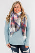 Soft & Cozy Blanket Scarf- White, Blue & Pink