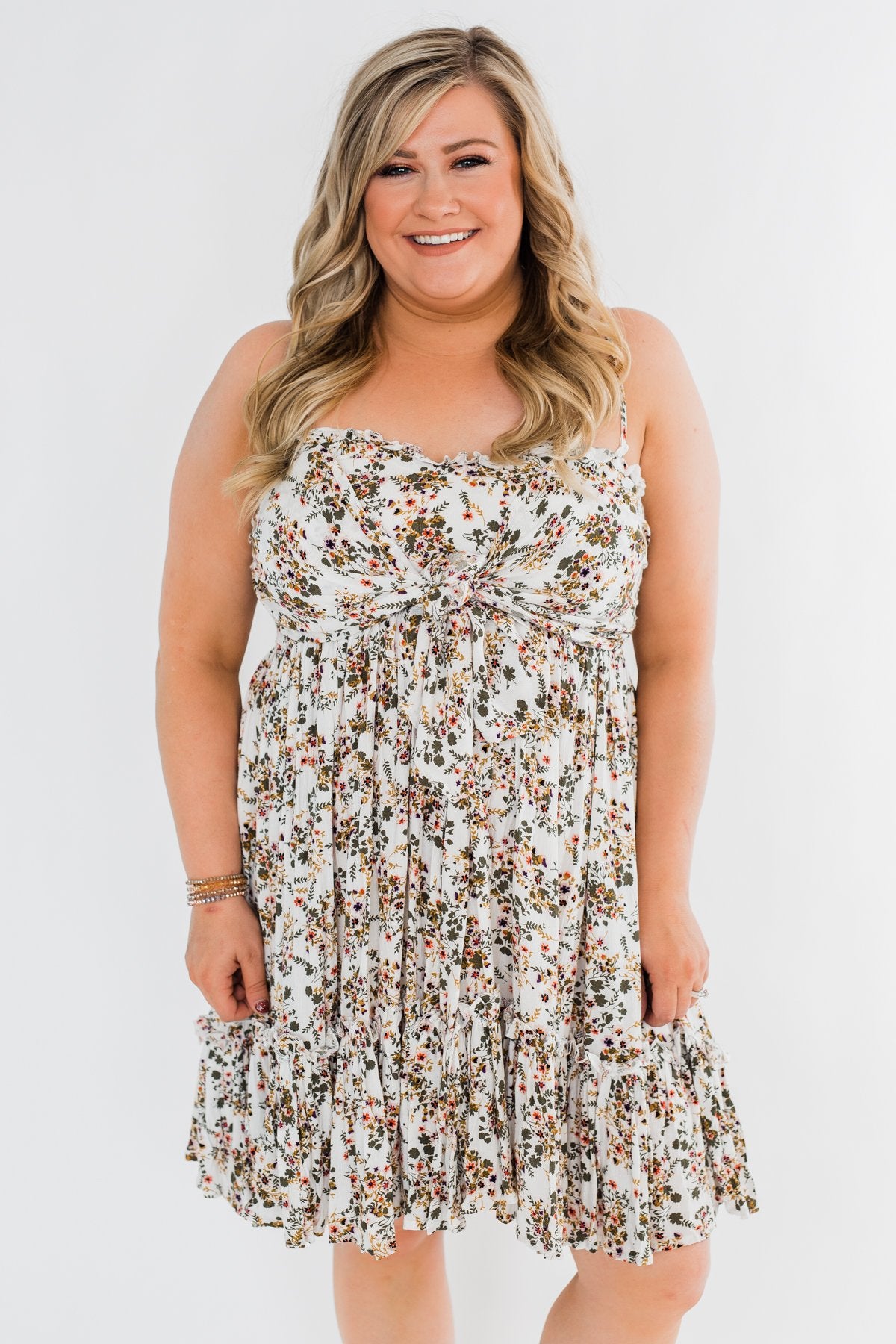 Saying Goodbye Floral Tie Dress- Ivory