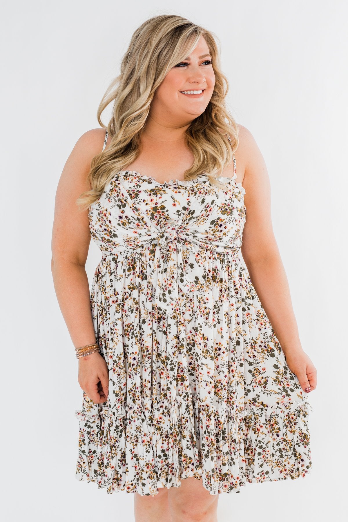 Saying Goodbye Floral Tie Dress- Ivory