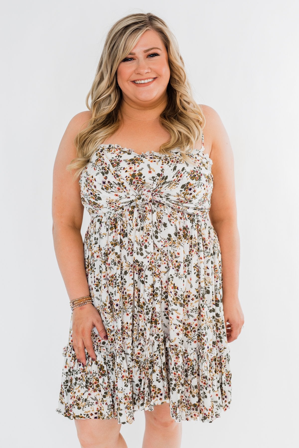 Saying Goodbye Floral Tie Dress- Ivory
