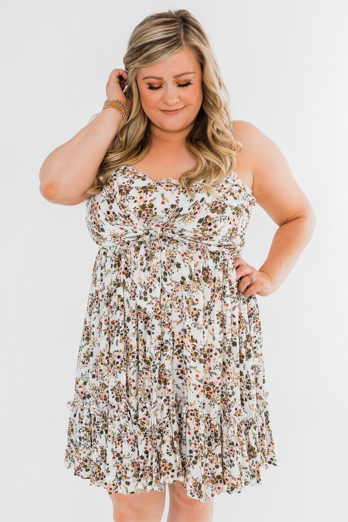 Saying Goodbye Floral Tie Dress- Ivory