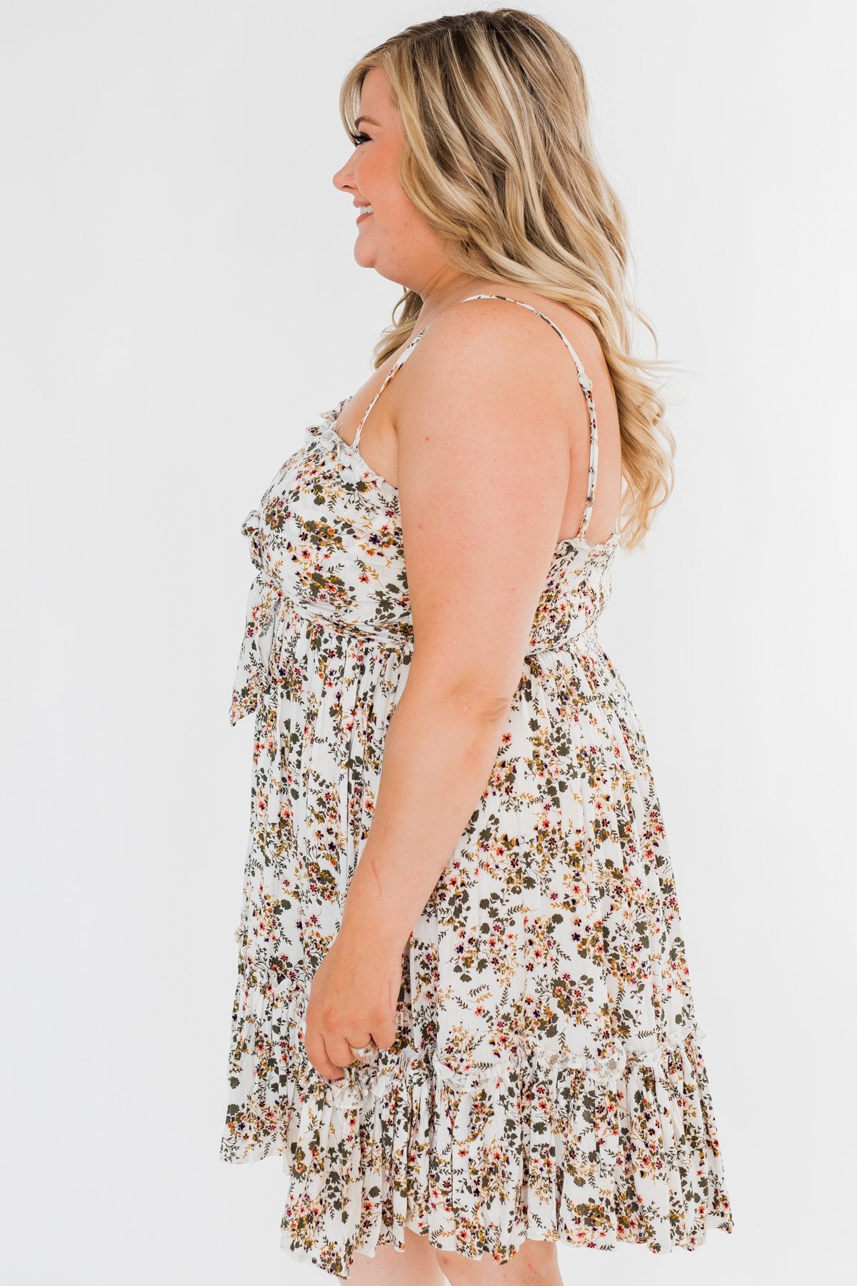 Saying Goodbye Floral Tie Dress- Ivory