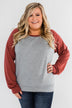 Never Let Me Go Raglan Top- Grey & Rust