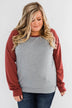 Never Let Me Go Raglan Top- Grey & Rust