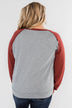 Never Let Me Go Raglan Top- Grey & Rust