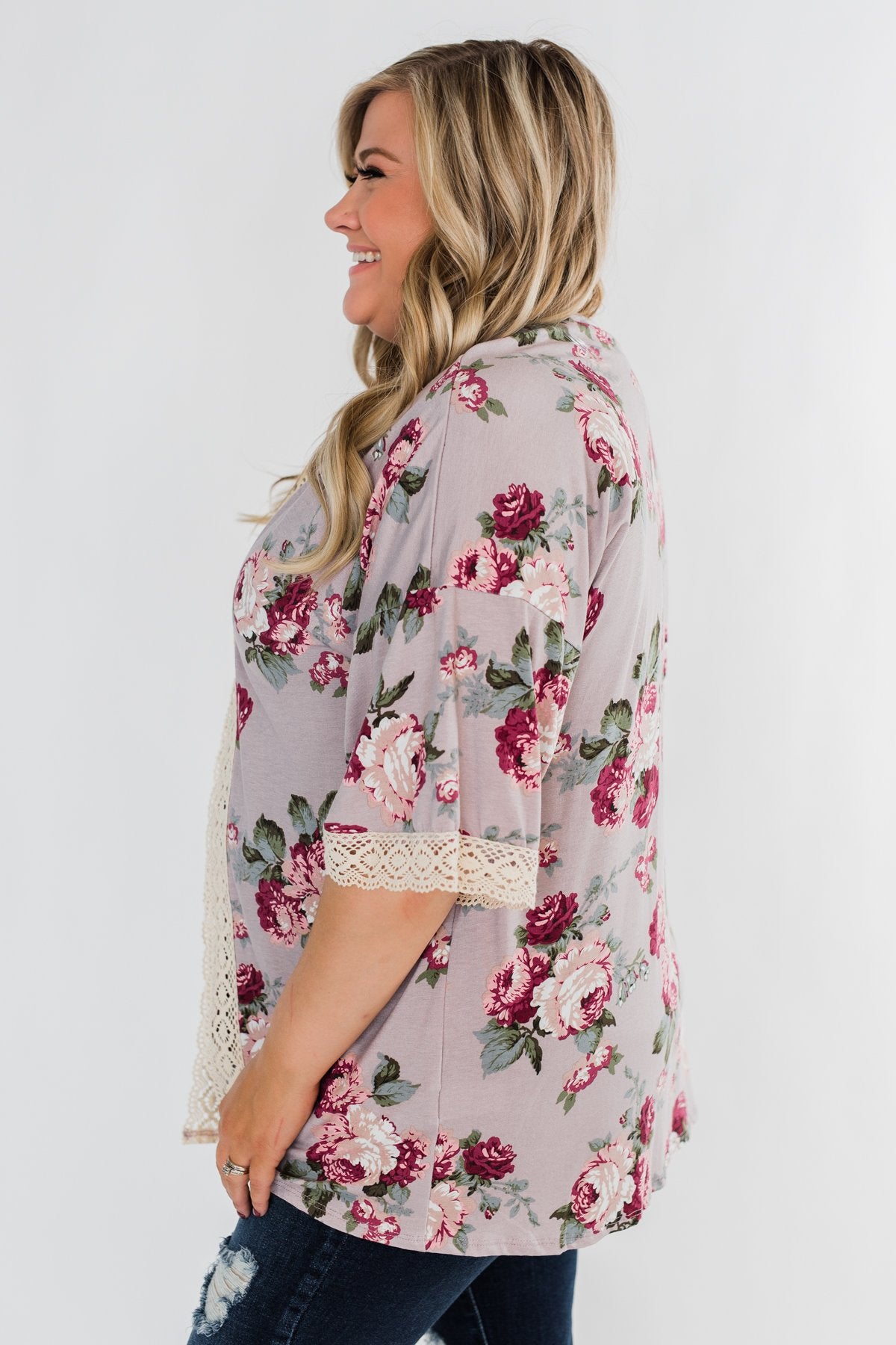 Thought Of You Crochet Floral Kimono- Light Mauve