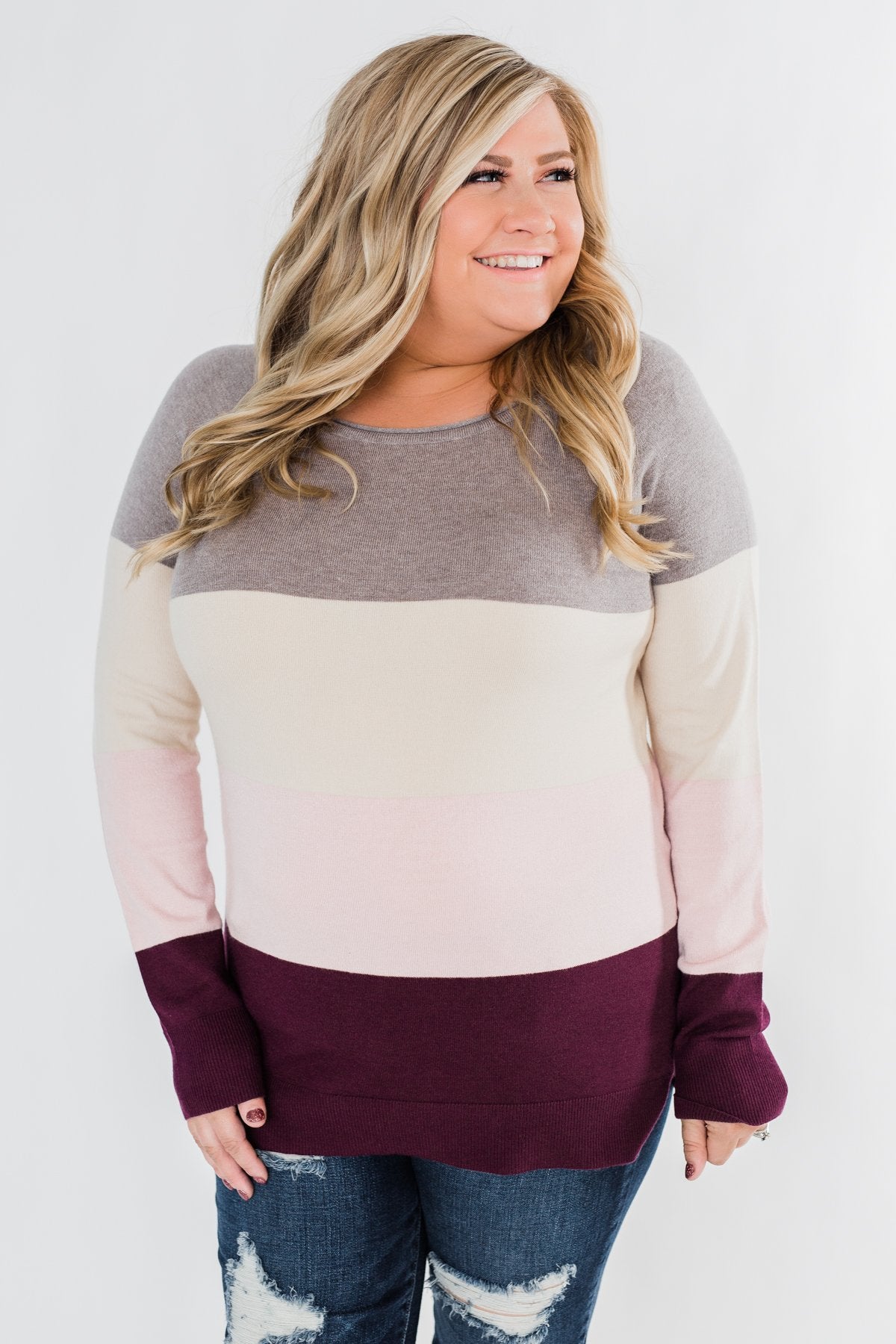 Be Yourself Color Block Sweater- Grey, Cream, & Blush