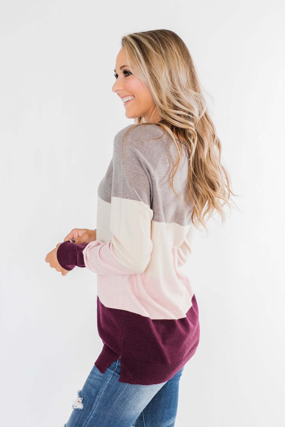 Be Yourself Color Block Sweater- Grey, Cream, & Blush