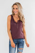 5-Button Henley Tank Top- Dark Mauve