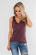 5-Button Henley Tank Top- Dark Mauve