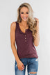 5-Button Henley Tank Top- Dark Mauve