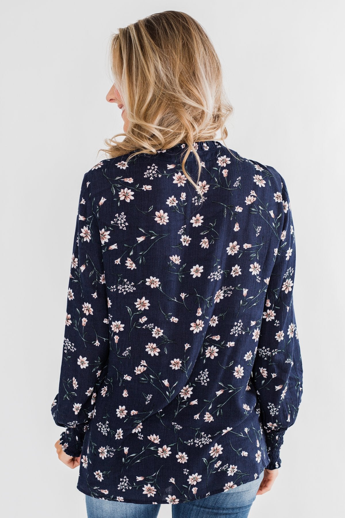 With All The Love For Me Floral Blouse- Navy