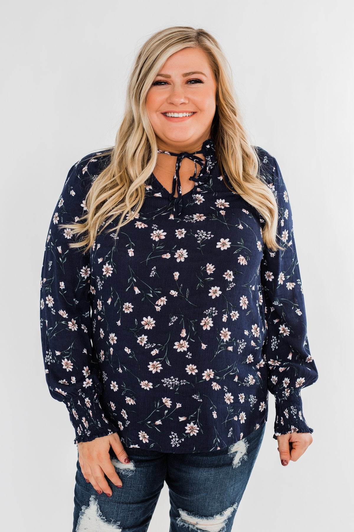 With All The Love For Me Floral Blouse- Navy