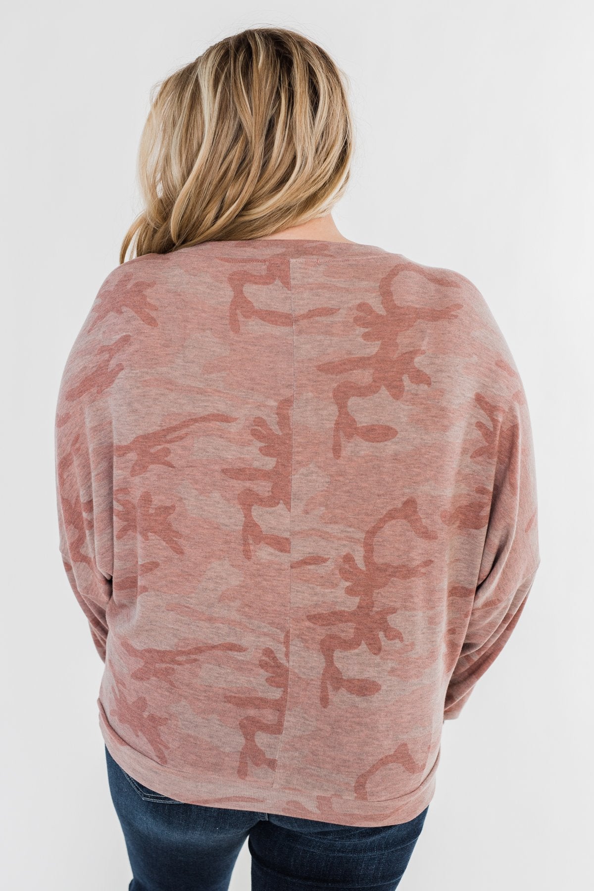 Camo Crew Neck Top- Pink & Grey