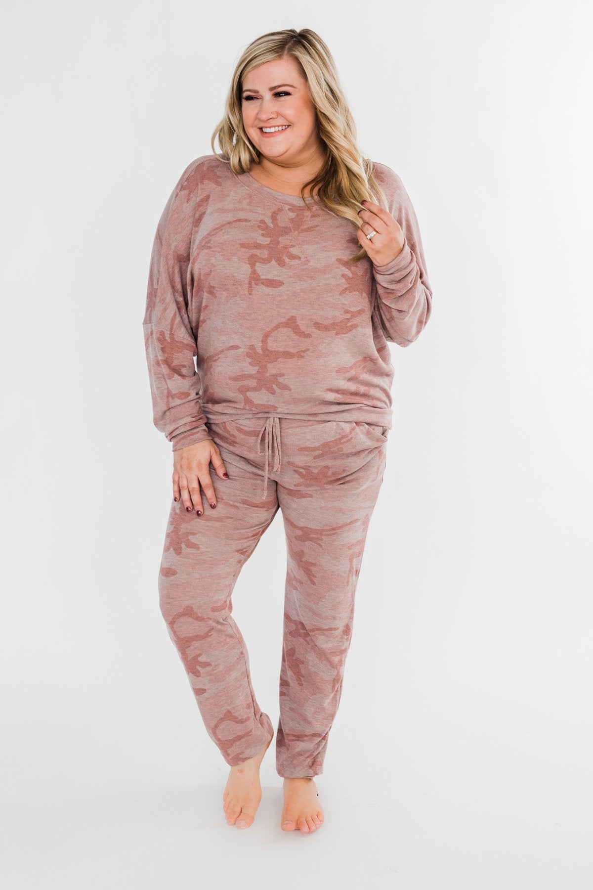 Camo Crew Neck Top- Pink & Grey