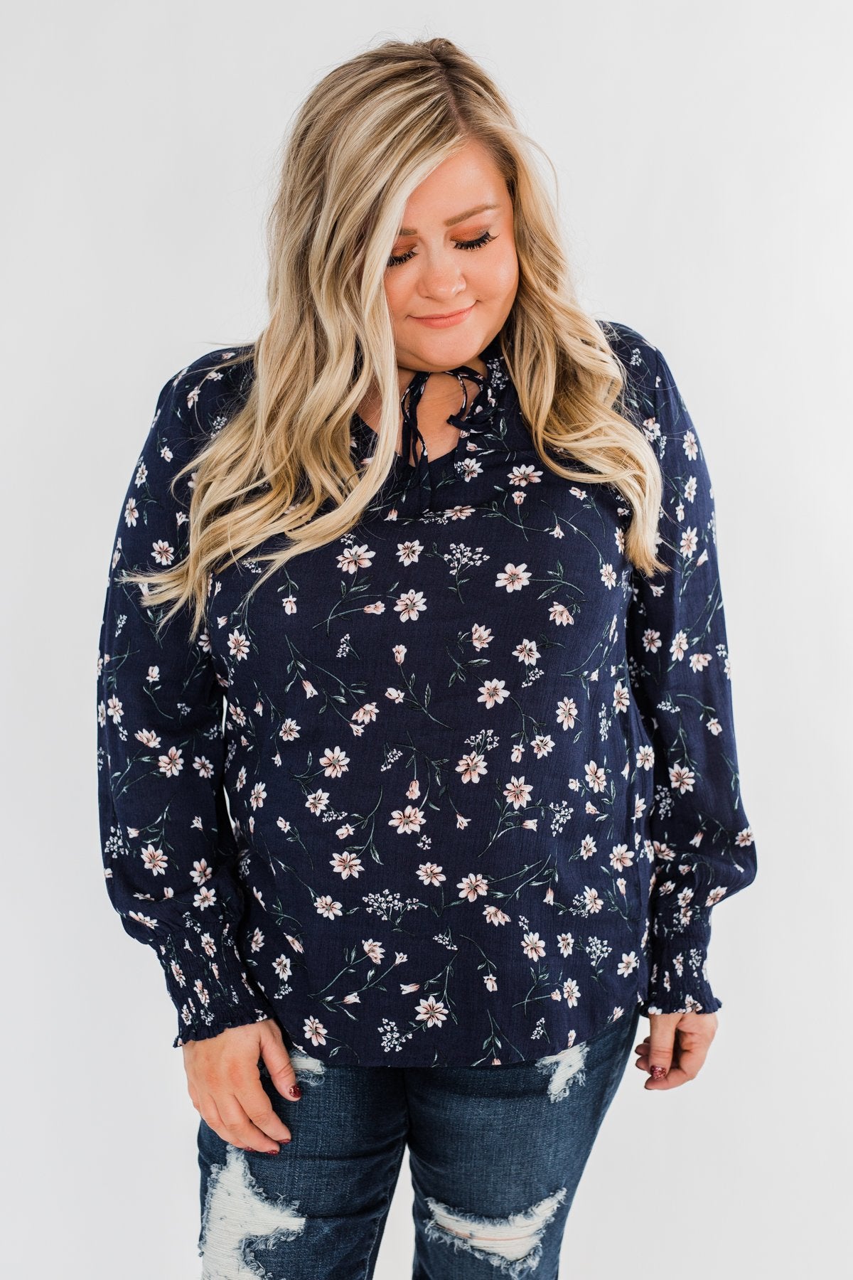 With All The Love For Me Floral Blouse- Navy