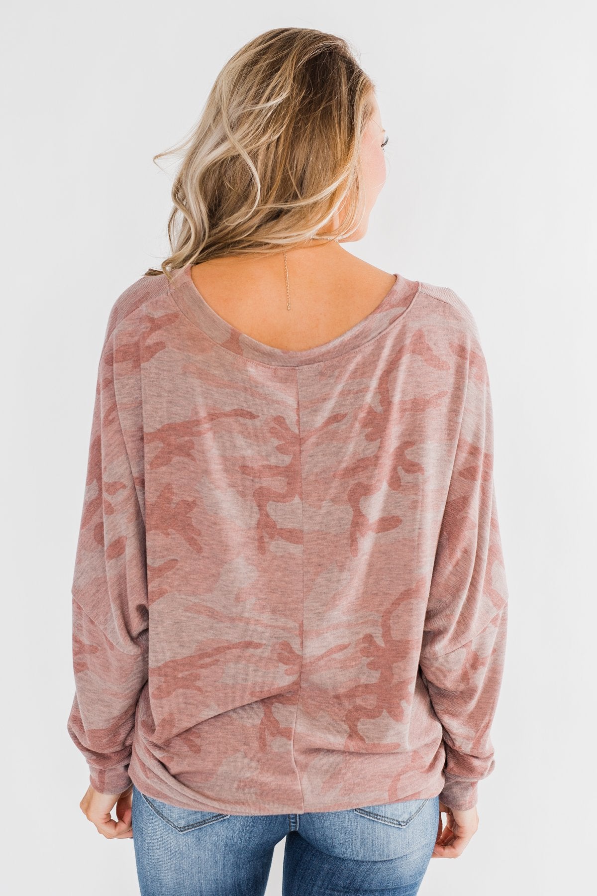 Camo Crew Neck Top- Pink & Grey