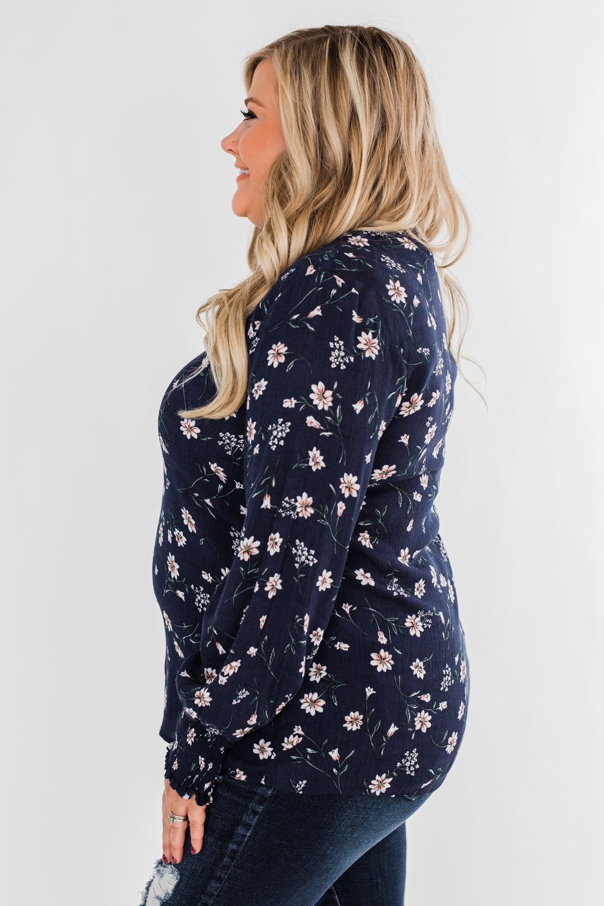 With All The Love For Me Floral Blouse- Navy