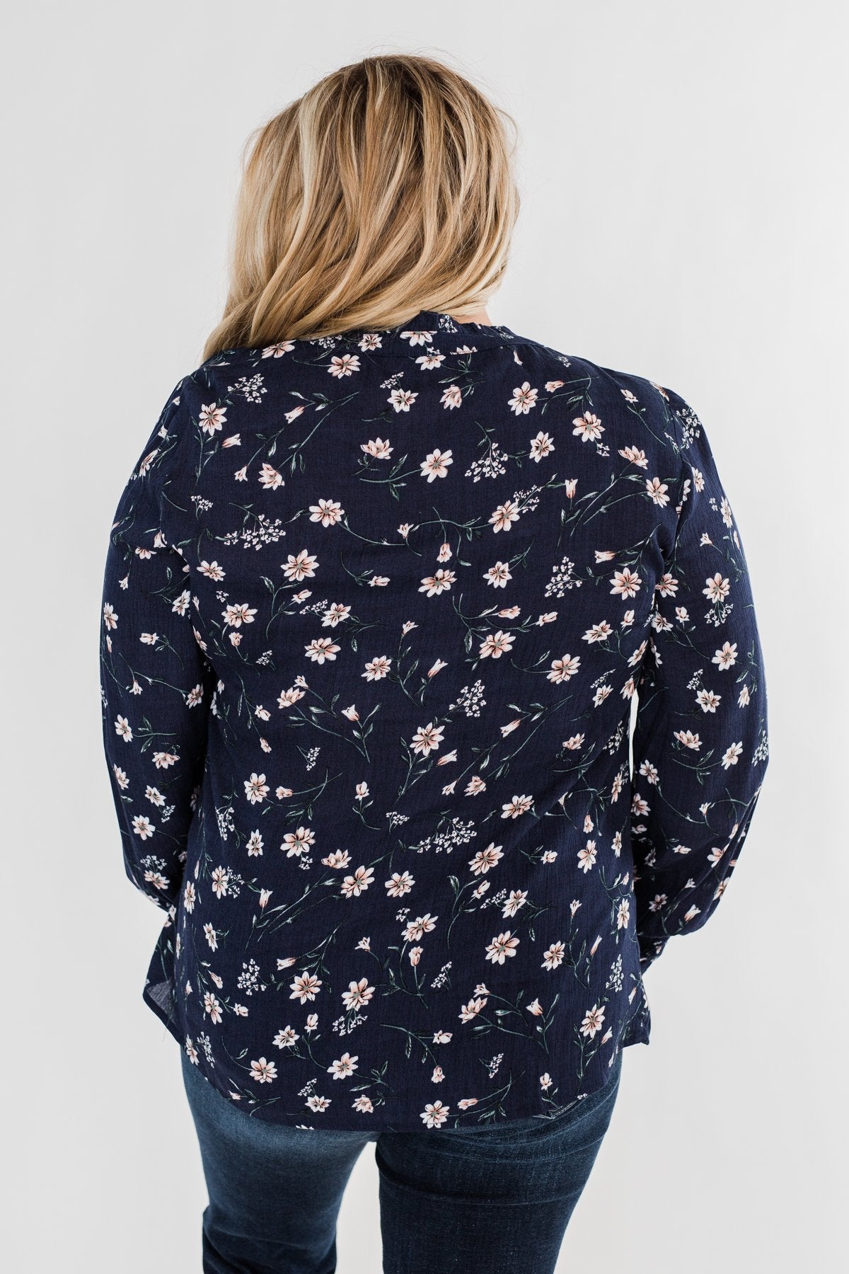 With All The Love For Me Floral Blouse- Navy
