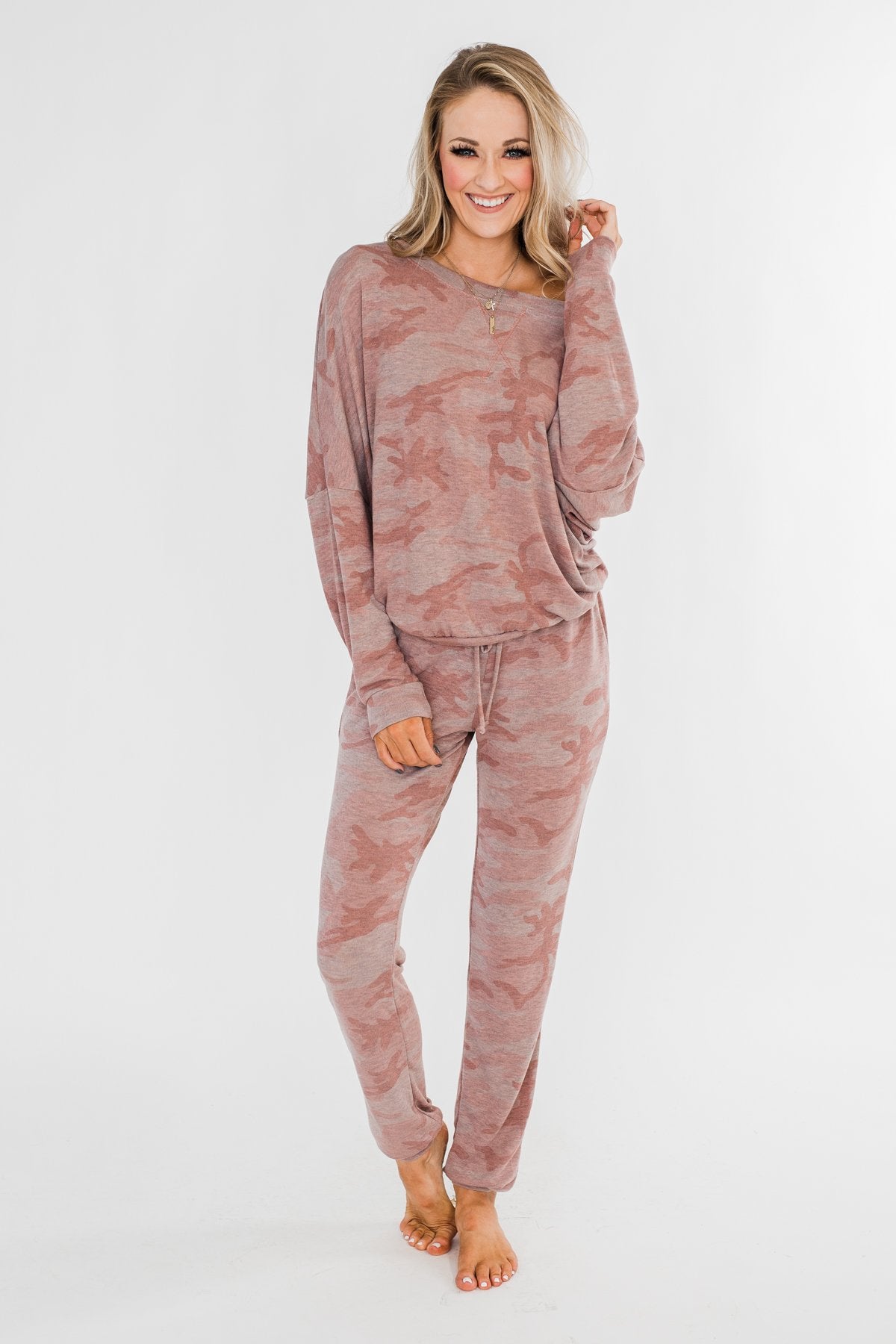 Camo Crew Neck Top- Pink & Grey