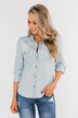 Cute In Chambray Long Sleeve Top- Light Denim