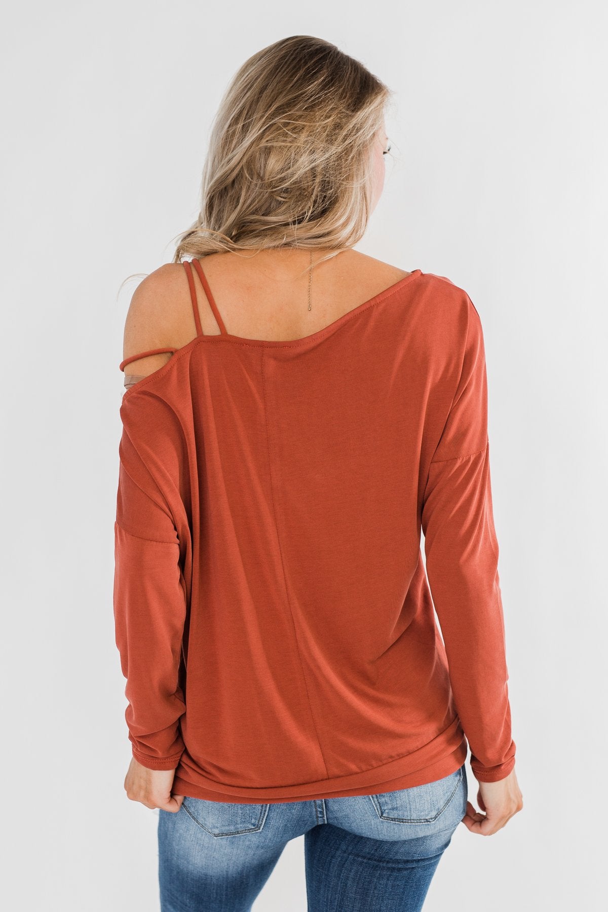 Something New Cold Shoulder Top- Soft Rust