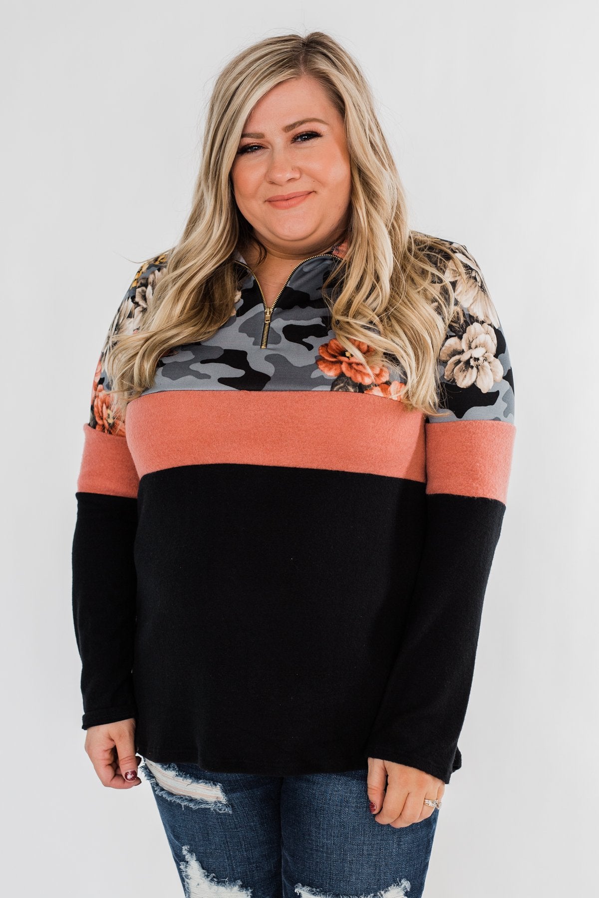 Never Ending Love Quarter Zip Pullover- Black, Camo, & Floral