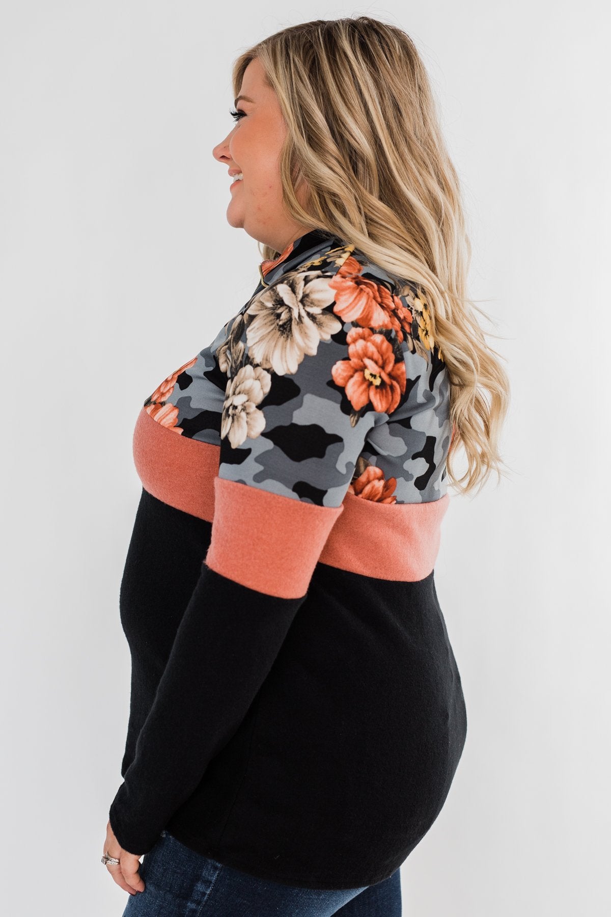 Never Ending Love Quarter Zip Pullover- Black, Camo, & Floral