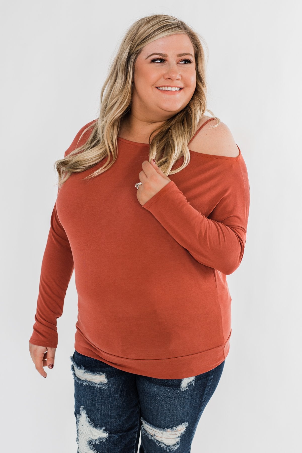 Something New Cold Shoulder Top- Soft Rust – The Pulse Boutique