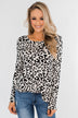 Long Sleeve Cutout Back Top- Cream & Leopard