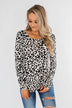 Long Sleeve Cutout Back Top- Cream & Leopard