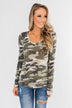 Sequin Pocket Long Sleeve Top- Camo