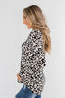 Long Sleeve Cutout Back Top- Cream & Leopard