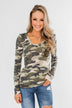 Sequin Pocket Long Sleeve Top- Camo