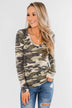 Sequin Pocket Long Sleeve Top- Camo