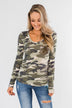 Sequin Pocket Long Sleeve Top- Camo