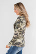 Sequin Pocket Long Sleeve Top- Camo