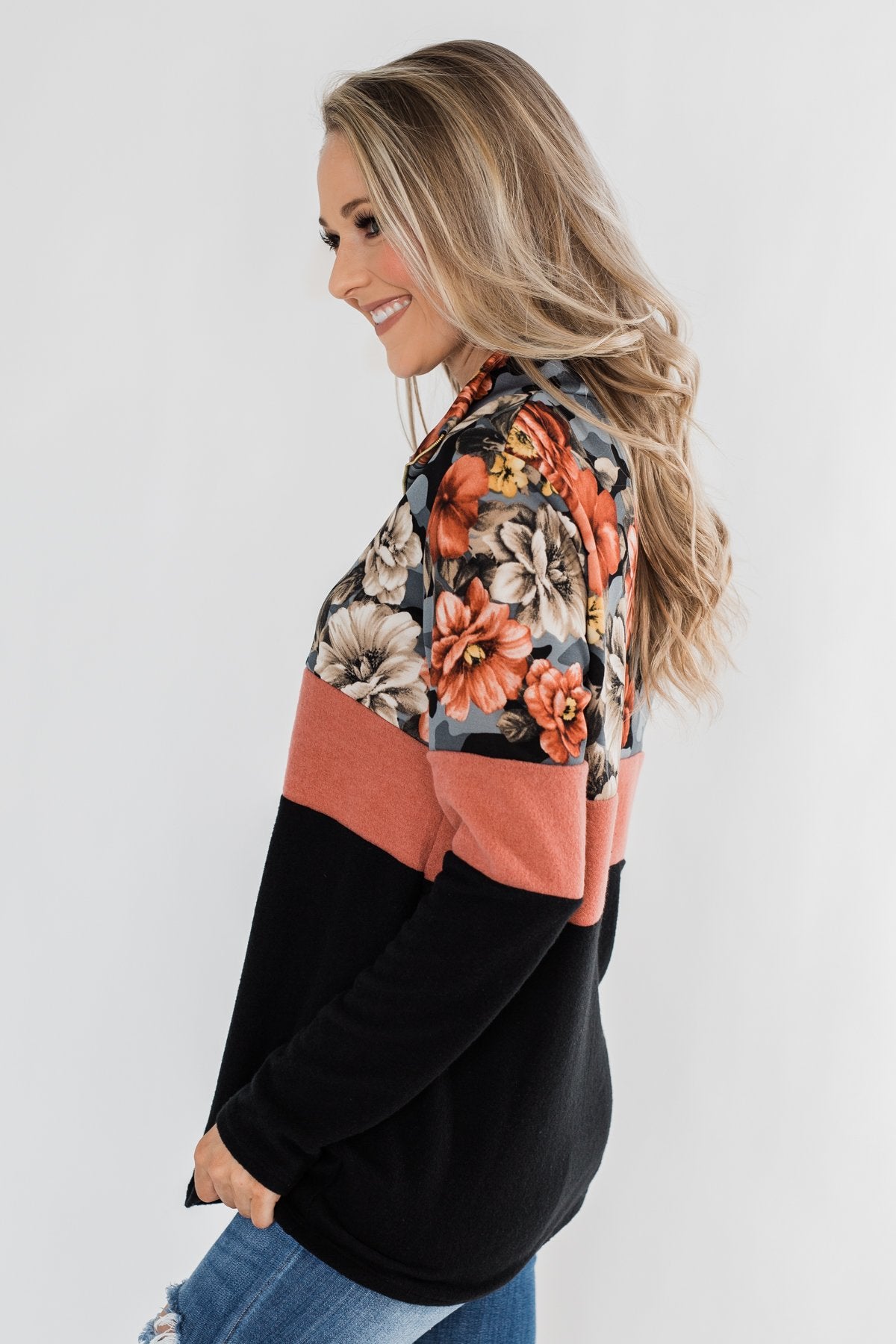 Never Ending Love Quarter Zip Pullover- Black, Camo, & Floral