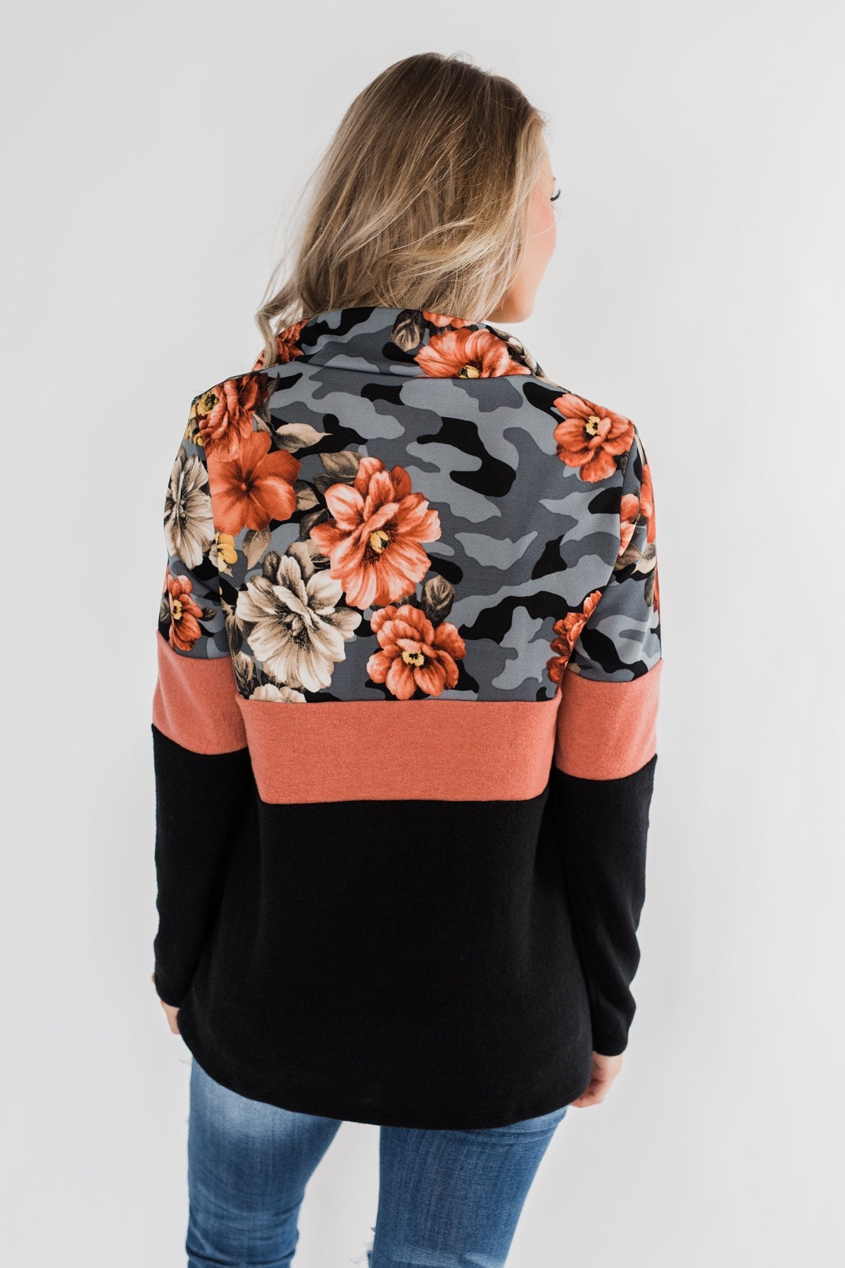 Never Ending Love Quarter Zip Pullover- Black, Camo, & Floral