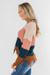 Warm & Cozy Distressed Color Block Sweater- Dark Teal Tones