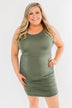 Simple & Chic Cinched Fitted Dress- Olive